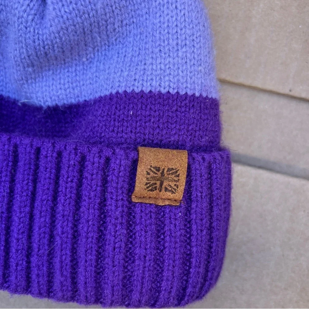 Girls Purple & White Striped Beanie